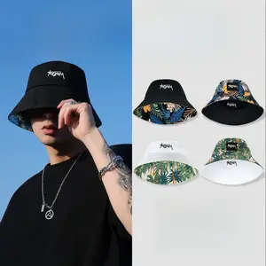 Hawaii Style Double Sided Unisex Bucket Hat - 100% Washed Cotton, Floral Design, Ideal for Summer Outdoor Activities, 21" to 23.5" Size stylish headwear