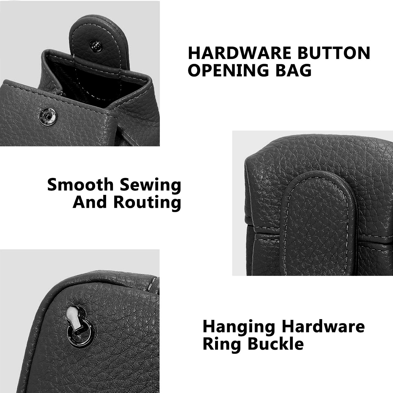 Genuine Mini Lychee Pattern Coin Purse,Solid Color Buckle Key Earphone Storage Bag,Square Snap Change Cash Holder Mini Pocket Wallet Cowhide Coin Purse Compact Headphone Earpods Case Bag Cable Organizer,Casual Change Pouch for Women Men Daily Use