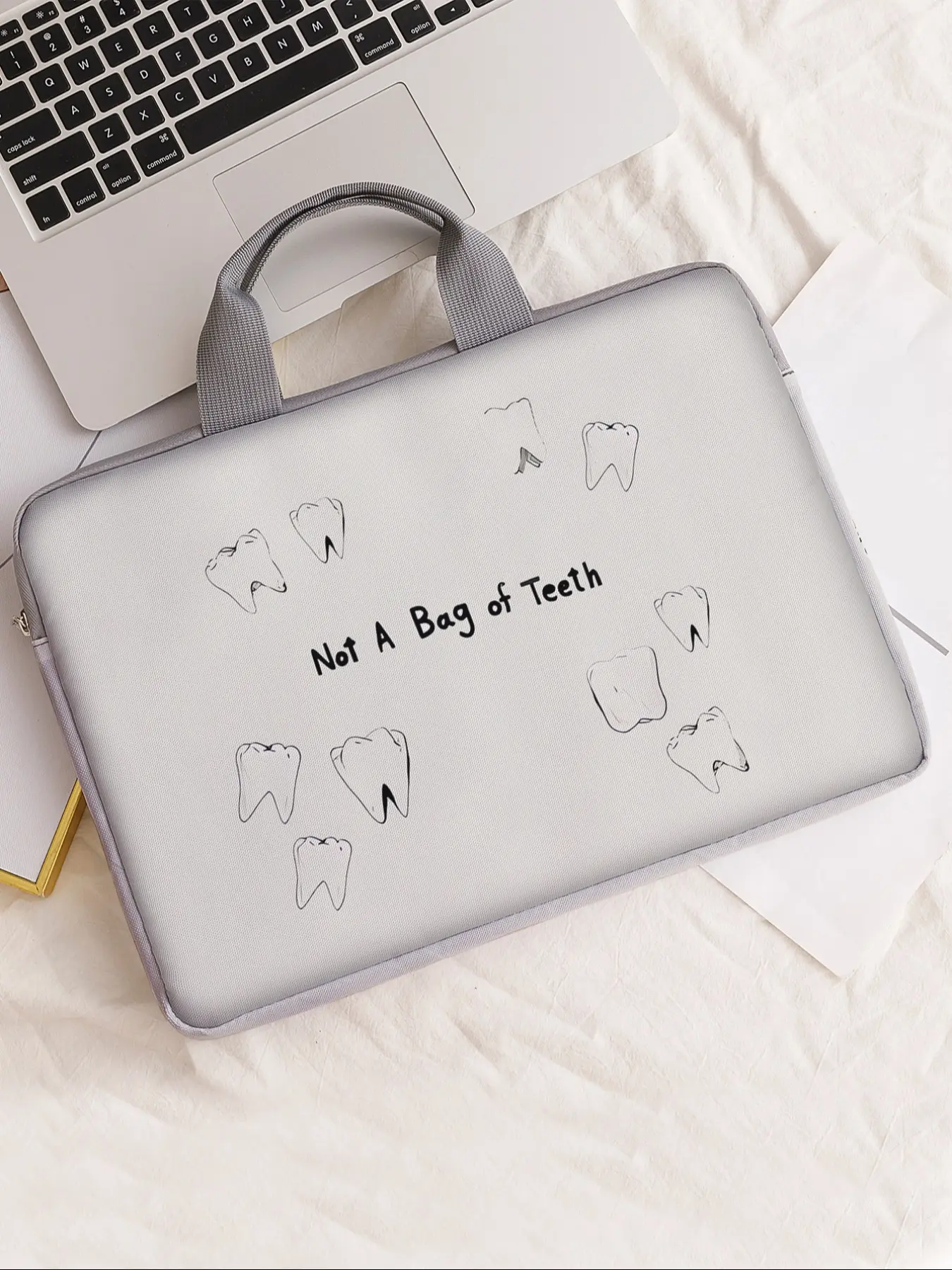 Teeth Pattern Printed Notebook Bag, Soft Laptop Sleeve, Tablet Case, Zipper Storage Pouch, Casual Style, All Seasons