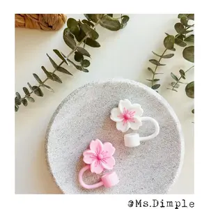 Cherry Blossom Stanley 40OZ Straw Toppers (Sell as one set: one white and one pink) Drinkware Drink