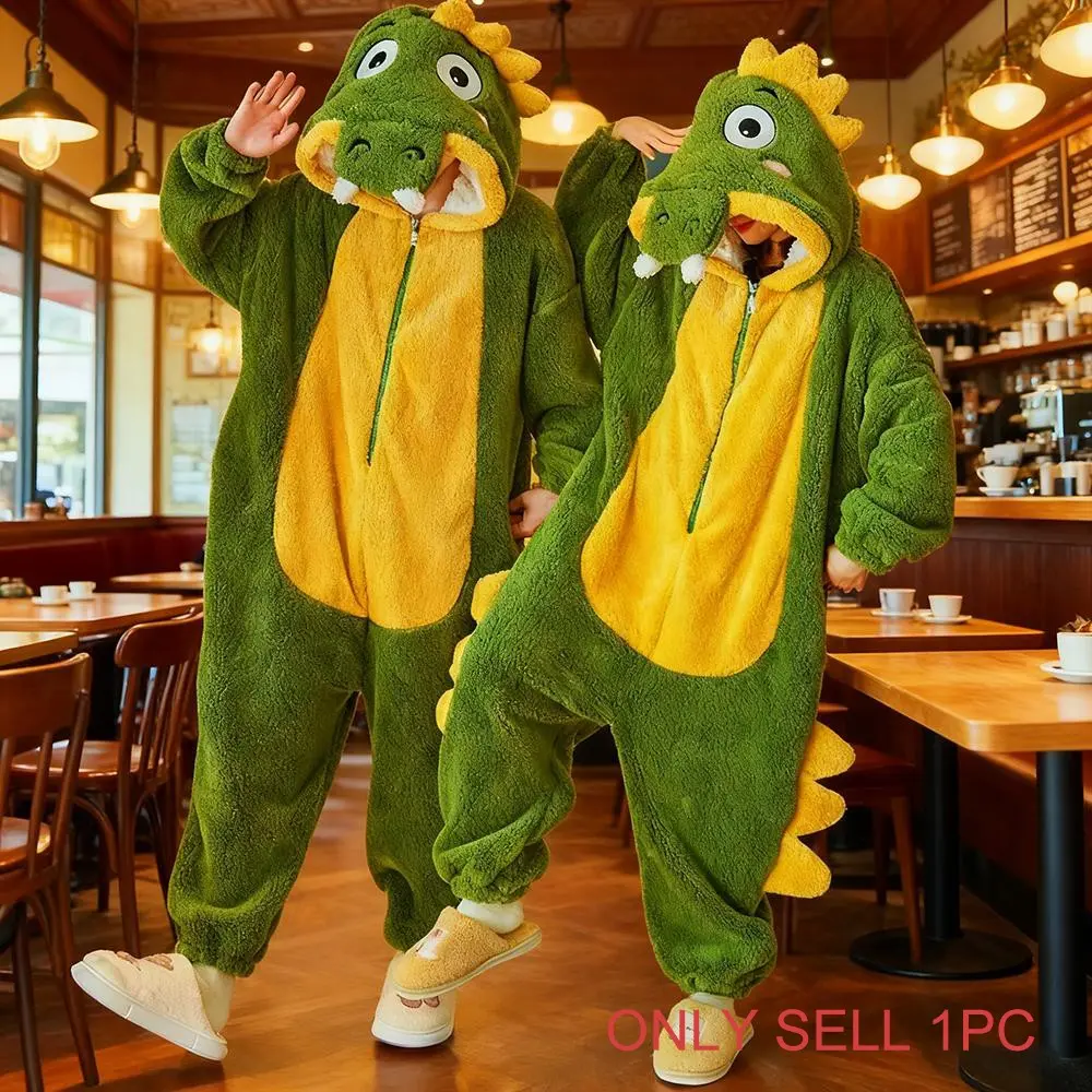 One-piece crocodile pajama, made of flannel, crocodile costume role-play, cute plush pajama, animal cartoon couple outdoor, thickened homewear unisex pajama, Onesie, Loungewear, Pj Onesie