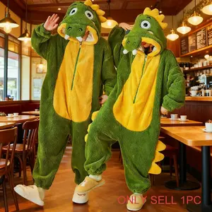 One-piece crocodile pajama, made of flannel, crocodile costume role-play, cute plush pajama, animal cartoon couple outdoor, thickened homewear unisex pajama, Onesie
