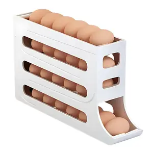 Tribal Club 4 Tiers Egg Holder for Fridge New Automatic Scrolling Egg Rack Holder Space-Saving Egg Dispenser Holder (White)