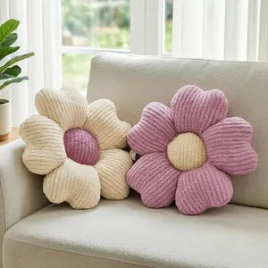 2 Pcs 15'' Cute Daisy Flower Shaped Decorative Throw Pillows Floor Seating Cushion for Bed Couch Bedroom Dorm Decor Pink & Ivory