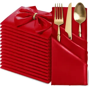 12 Pack Square Red Satin Napkins 20 x 20 Inch Soft Silk Dinner Napkins Smooth Decorative Table Napkins,  Cloth Napkins for Weddings Dinner Restaurant Party Decoration