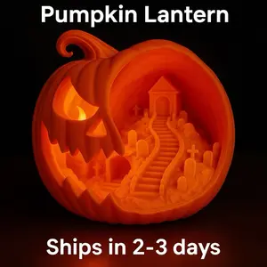 Haunted Pumpkin Lantern - 3D Printed Halloween Centerpiece with Miniature Graveyard Scene & Electric Tealight - Perfect for Horror Lovers & Collectors