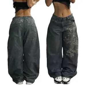 StreetwearNewFashionOversizedPrintBaggyJeansY2KHarajukuHip-hopVintagePopGothicHighWaistWide-legPantsTrousersBottomsWomenswearDenimPocketsBasicAqPocketsDenimMinimalistAw