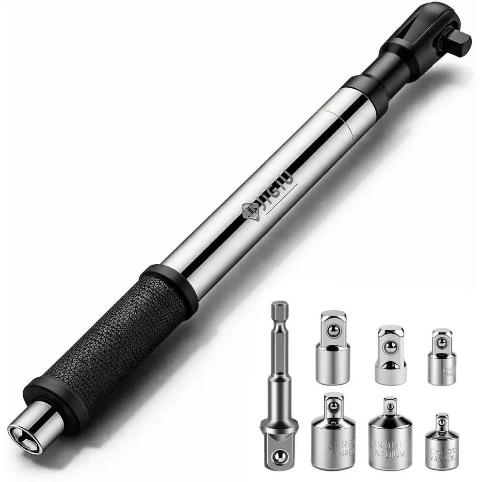 JiGiU 1/2" Offset Extension Wrench Right Angle Impact Wrench Extender for Tight Spaces with 6PCS 1/2" 1/4" 3/8" Square Drive Adapters Offset Torque Wrench Set Manual/Electric Ratchet Extender