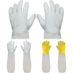 2 pairs Long Goatskin Beekeeping Gloves for Beekeepers - Protected Gloves, Beekeeping Supplies, White/Yellow