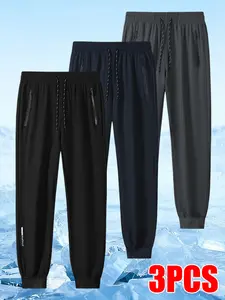 Men's 3 Pack Quick Dry Drawstring Joggers, Elastic Waist Lightweight Athletic Pants with Zipper Pockets, Breathable Summer Workout Sweatpants for Running, Gym & Outdoor