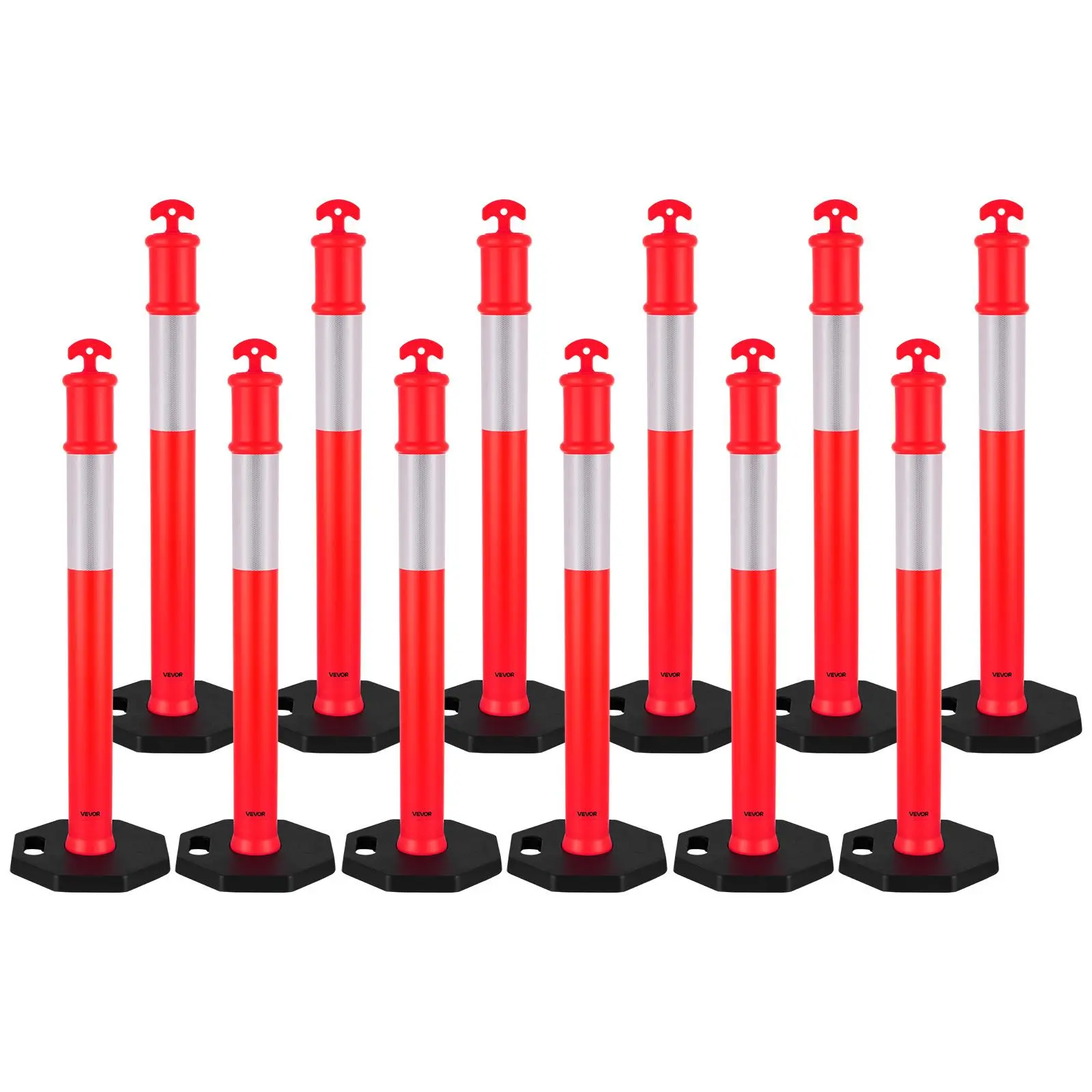 【Summerfinds】VEVOR 12 Pack Traffic Delineator Posts,45 inches Traffic Safety Cones with Weighted Base and Reflective StripsHeavy Duty Delineator Posts for Construction SiteParking LotCrowd ControlRed, Hi-Visibility Safety Cones, Cone Safety Cones, Dura