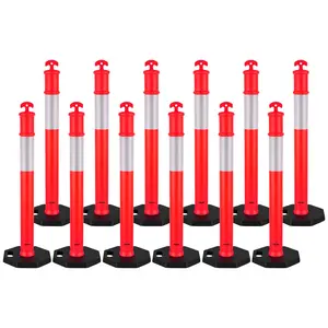【fathersdaygift】VEVOR 12 Pack Traffic Delineator Posts,45 inches Traffic Safety Cones with Weighted Base and Reflective StripsHeavy Duty Delineator Posts for Construction SiteParking LotCrowd ControlRed, Hi-Visibility Safety Cones