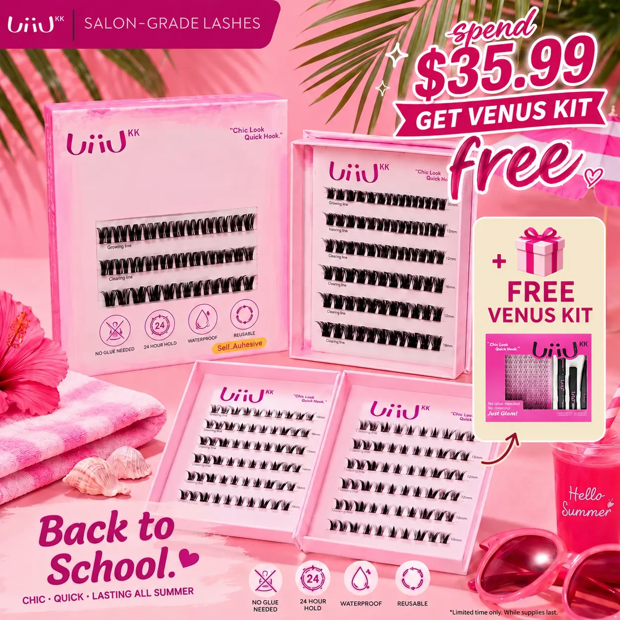 【Hot Style】UiiUKK No Glue Lash Kit Jelly-Coated Base Self Adhesive Individual Eyelashes Easy Makeup Application with Tweezers  for Salon-Like Results - Cosmetic beach essentials