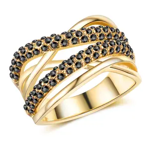 Mytys Art Deco Vintage Statement Ring for Women Gothic Chunky Wide Band Cocktail Jewelry with Black Rhinestone