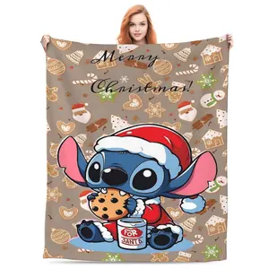 DISNEY CLASSIC Lilo & Stitch Christmas Soft Throw Blanket - Cozy Plush Blanket with Stitch Eating Cookie & Festive Sweets Pattern for Bedroom, Sofa, Holiday Decor & Gift