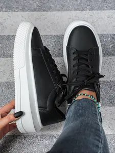 Women's Fashion Casual DIY Detachable Decorative Sneakers, Walking Shoes, Soft Thick Sole Breathable Low-Top Lace-Up Skate Shoes for All Seasons