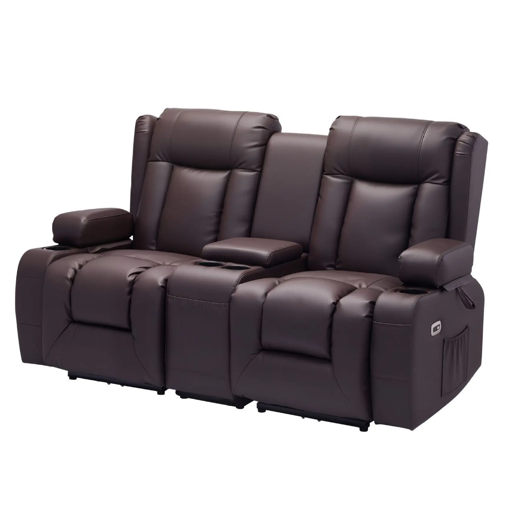 Power Recliner Loveseat - PU Leather Electric Sofa with Massage, Heat, USB Ports & Center Console - Living Room Reclining Couch Default