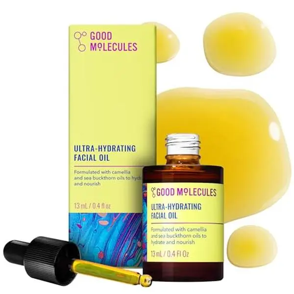 Good Molecules Ultra-Hydrating Facial Oil, Face Oil for Dry Skin, 13 ml | Camellia and sea buckthorn oils hydrate and relieve dry patches. Supports the skin moisture barrier.
