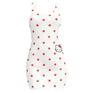 Sanrio Sanri Hello Kitty Tank Dress - Casual Womenswear with Star Print & Cute Bow Detail for Everyday Wear - Clothes