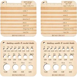 4Pcs Wood Knitting Gauge Rulers, 2 Style Square Knitting Tool Crochet Hook and Knitting Needle Gauge, 2.5x2.5x0.2inch