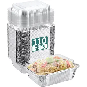 110 Pack 5x4 Disposable Small Aluminum Pans with Dome Lids - 1lb Mini Aluminum Foil Pans Tin Foil Takeout Trays Food Containers for Meal Prep Cooking Roasting Heating Baking