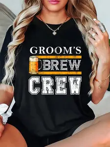 100% Cotton Groom's Brew Crew Funny Groomsmen Beer Team Bachelor Party T-Shirt T-Shirt  Casual Tops