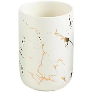 Ceramic Toothbrush Holder, Nordic Toothbrush Cup, Luxury and High-End Ceramic Toothbrush Cup with Marble Texture, Bathroom Decoration, Durable Ceramic Toothbrush Holder Suitable for Families, Hotels, Homestays, Coffee Cups, Pen Holders(White）