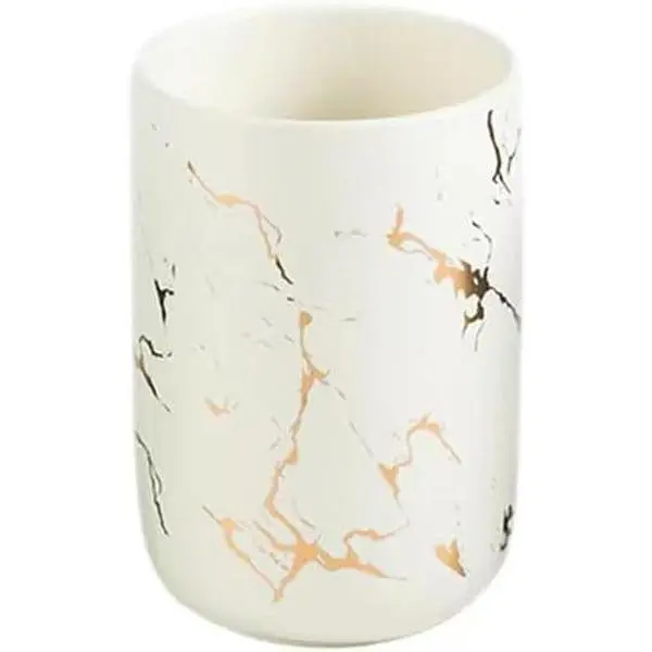 Ceramic Toothbrush Holder, Nordic Toothbrush Cup, Luxury and High-End Ceramic Toothbrush Cup with Marble Texture, Bathroom Decoration, Durable Ceramic Toothbrush Holder Suitable for Families, Hotels, Homestays, Coffee Cups, Pen Holders(White）