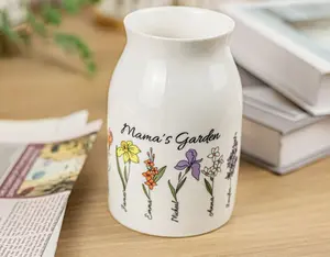 Personalized Mama's Garden Vase, Grandkids Name and Birth Month Flower, Mothers Day Gifts, Custom Flowers Vase, Gift For Mom, Grandma levitatingplant Ceramic Decor