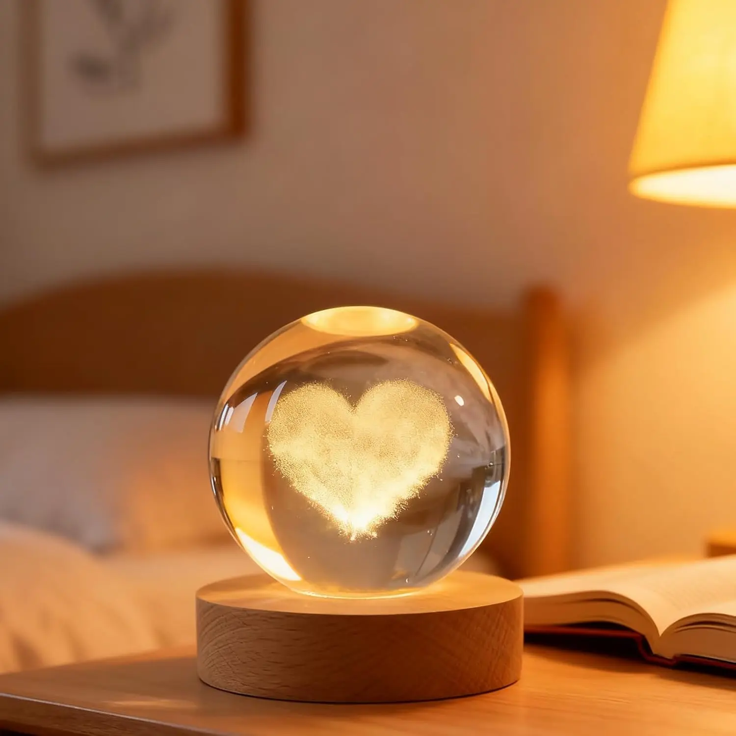 3D Love Crystal Ball 2.4 inch Decorative Quartz Glass Sphere Lighted Cute Sculpture for Home Office Table Valentine's Day Gift for Women Girls Friends, Decor Items, Household Items Decor, Women Gifts, Lighted Glow summerwins,summerwins