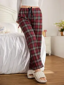 Women's Plaid Wine Print Sleep Pants Loungewear Homewear, Casual Fitted Long Pants for All Seasons, Outdoor Wear Home Clothing
