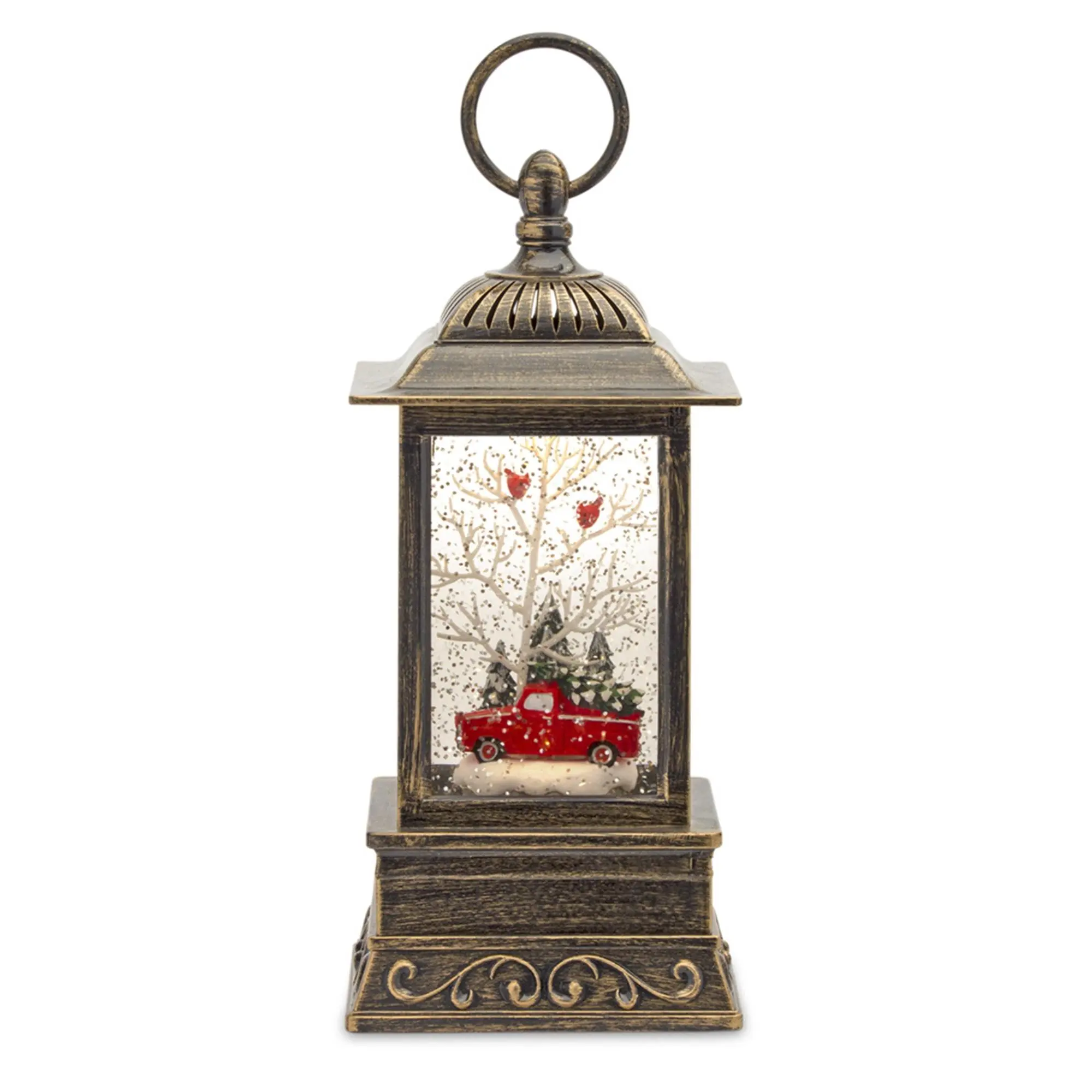 LED Snow Globe Lantern - 10.25 in H, Plastic Body, Truck & Forest Scene, Lighted Display, Modern Home Decor (Festive Decoration for Home & Party Supplies)