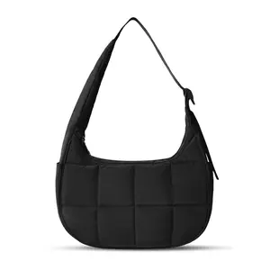 Puffy Crescent Shoulder Bag for Women, Waterproof Lightweight Travel Purse with Adjustable Strap and Side Pockets, Winter Trendy Gift Idea 2025