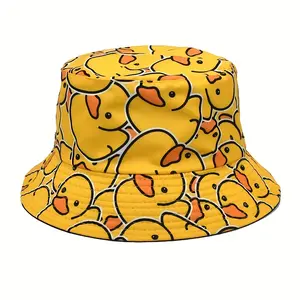 Unisex Reversible Yellow Duck Full Print Bucket Hat - Lightweight, Sun Protective, Inelastic Polyester Travel Beach Cap for Outdoor Activities Perfect New Year Celebration