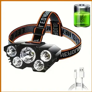 1pc 5LED Headlamp Can Be Rechargeable, USB Head Flashlight, Camping, Running And Fishing Headlamp For Home Outdoor Emergency Light
