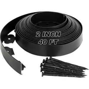 No Dig Landscape Edging Border 2-Inch x 40 FT, Heavy-Duty Plastic Garden Edging with 50 Spikes, Garden Edging for Flower Beds Pathway Paver Edging, Black