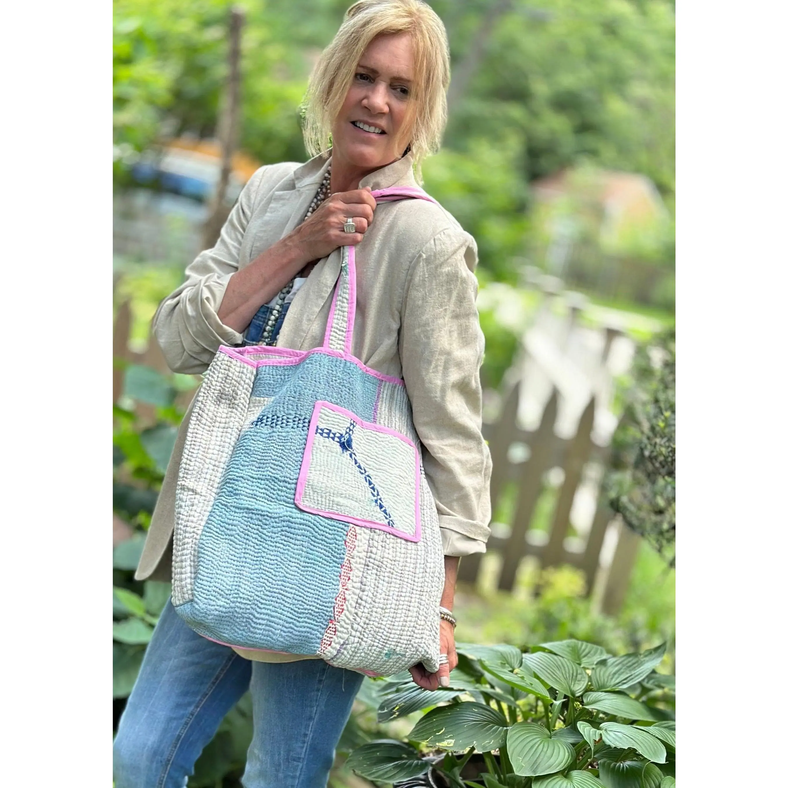 Redding Kantha Tote Bag - Soft Blue