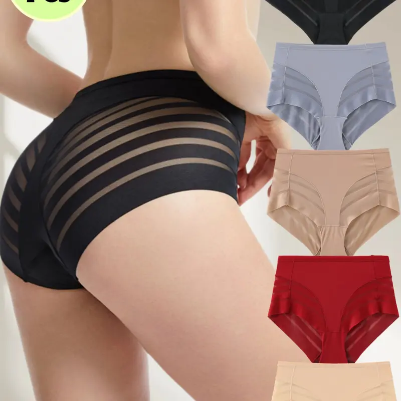 5-Pack Mid-Waist Shapewear Panties, Seamless Undergarment, Breathable Comfy Innerwear, Breathable Panty, Multiple Colors, Lace Smooth Breathable Comfort, Fashion Chic Elegant Simple Design, All Seasons Wear