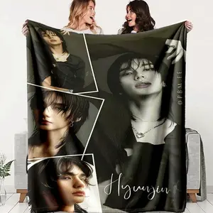 Hyunjin Theme Flannel Blanket, Soft Lightweight Warm, Four Seasons Use, Bed Sofa Cover, Office Travel Gift, Cute Plush Throw, Home Decor
