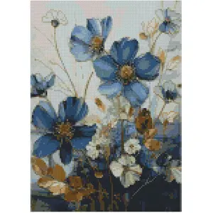 Floral Stamped Cross Stitch Kits, Blue Flowers Cross Stitch Ornament Kits for Adults Beginners, Counted Embroidery Needlepoint Kits Home Decor 12x16 Inch