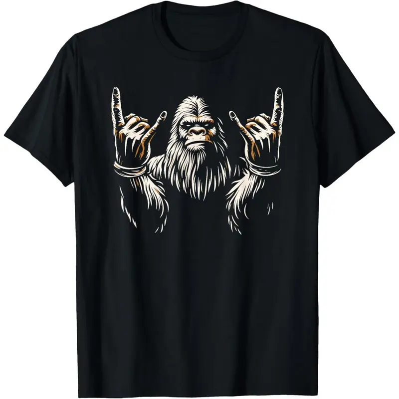 Bigfoot Rock On Sasquatch Rock and Roll Funny Rocker Graphic T-Shirt