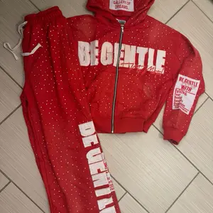 Be Gentle Rhinestone Zip Jacket for Women Casual Red Hooded Jacket with Rhinestone Details