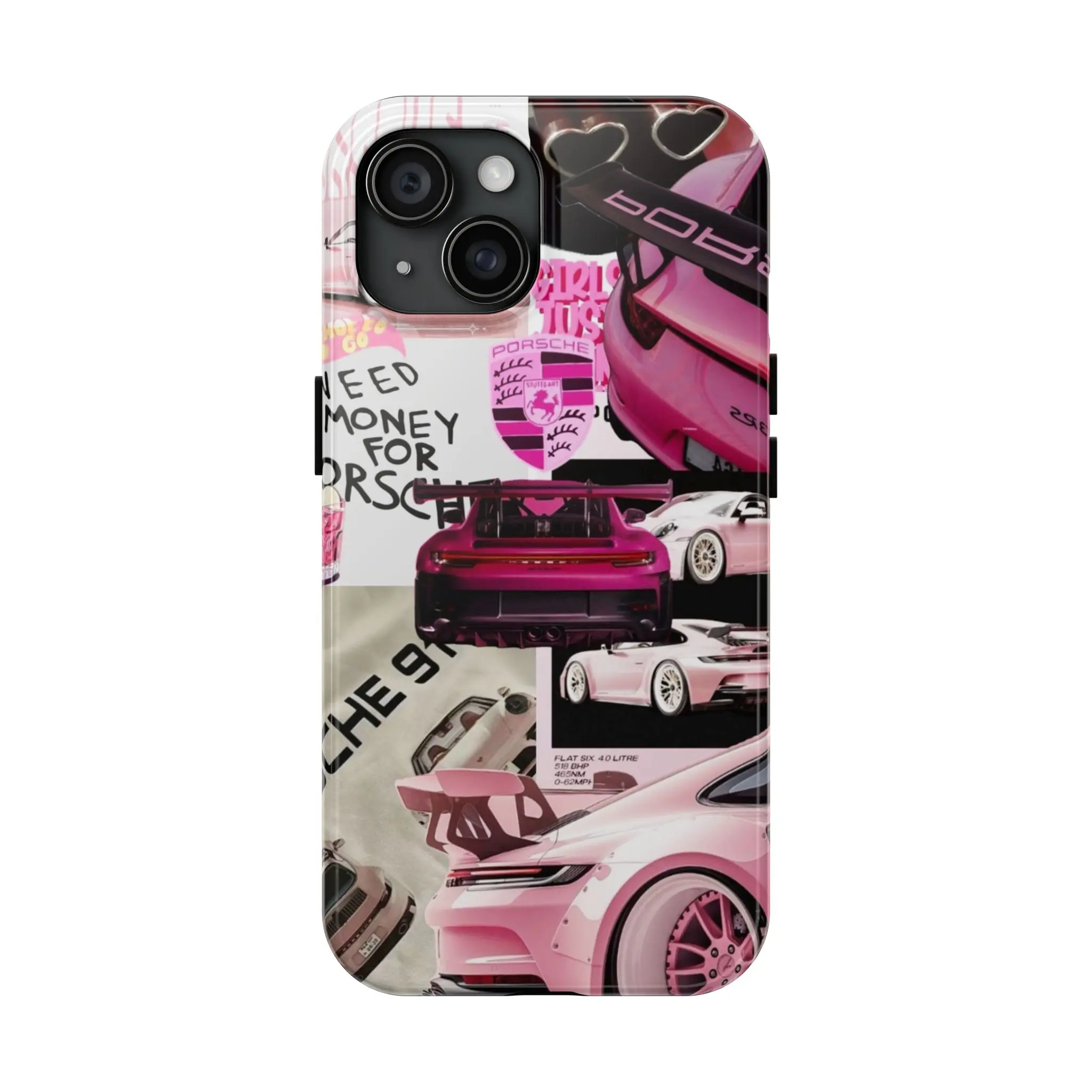 TURBOE PINK PORSCHE GT3 RS Phone Case Compatible with iPhone X, 11, 12, 13, 14, 15, 16 Series, Need Money For Porscher Phone Case, Trending Phone Case, Gift For Her Casing Colorful