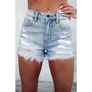 Distressed Ripped Raw Hem High Waist Denim Shorts