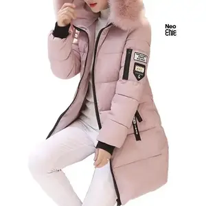 Women's jacket fur collar long basic coat thick jacket cotton pad outer coat women's dress