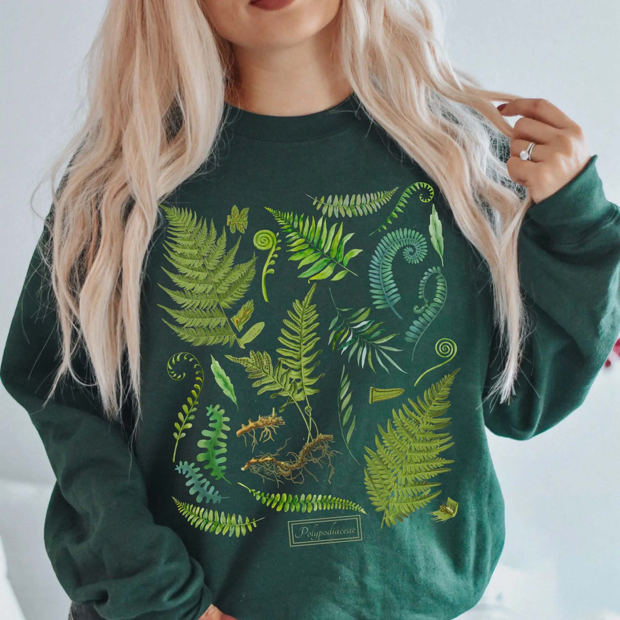Cottagecore Clothes Vintage Fern Print Leaves Sweater Forestcore Shirt Plant Lovers Gift Outdoors Hiking Crewneck Sweatshirt Science Shirts