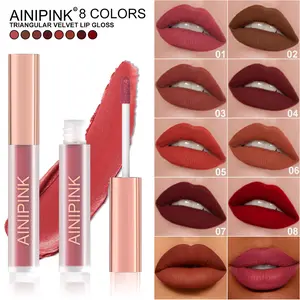 AINIPINK Triangular Velvet Lip Gloss, Viral Matte Liquid Lipstick,  Lasting Non-Stick, High Pigment Cream Lip Mud, Trendy Shades for All Skin Tones Glaze Long lakaglow