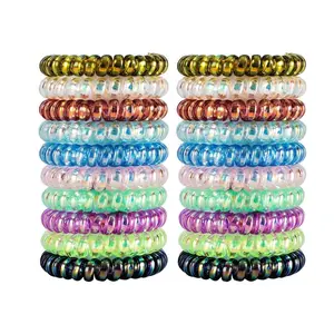 Crease-Free Seamless Spiral Coil Telephone Cord Hair Ties Ponytail Holders for Girls Women Fits Thick Thin Curly Hair, 30 Counts Clear 10 Colors