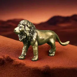 Brave Lion Brass Figurine Office Desk Decor, Vintage Copper Craft Tea Pet, Antiqued Bronze Art Collectible, Home & Office Ornament, Home Decor Accessory, Collectible Figurines