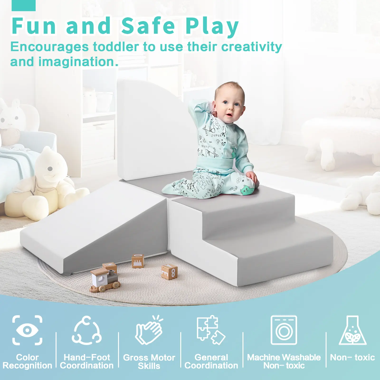 TODIBY 4-Piece Soft Foam Climbing Blocks | Toddler Indoor Play Gym